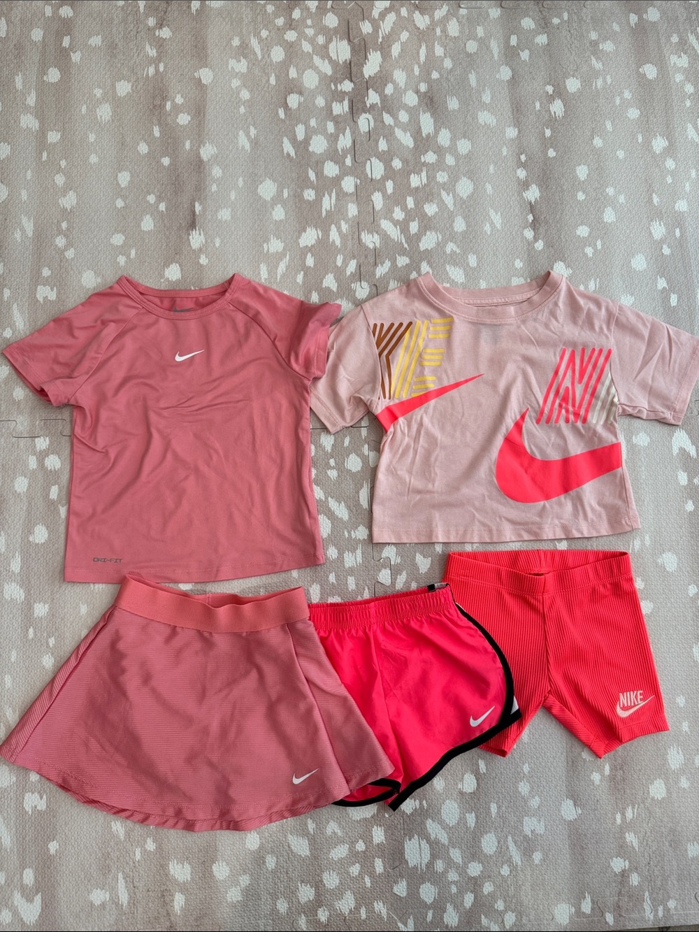 Nike Girls 5-Piece Athletic Bundle Size 4T | Dri-FIT Skort, Shorts, Tees & Biker